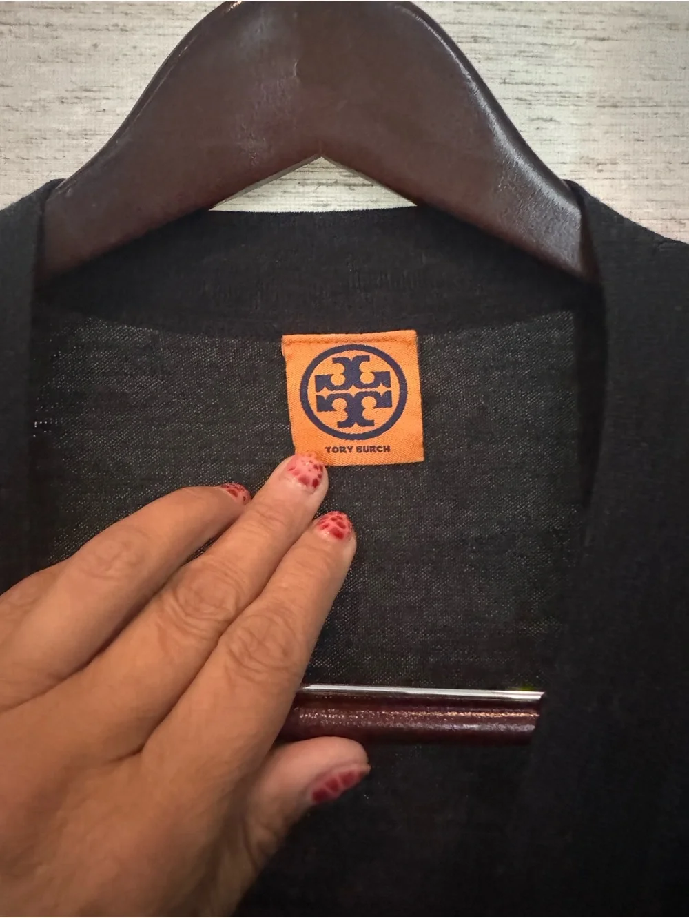 Tory Burch Charcoal Grey Merino Wool V-Neck Cardigan with Logo Buttons
